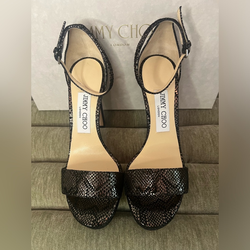 Jimmy Choo Heels, Black Copperhead printed leather. Size 6!